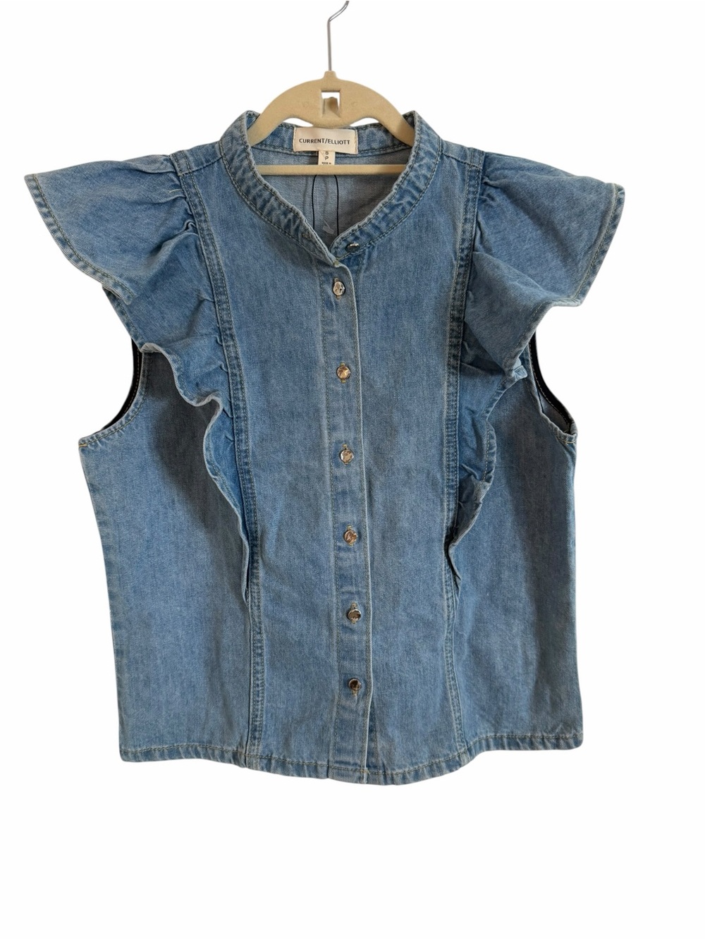 Current/Elliott Girls' Blue Denim Ruffle Sleeve Button-Front Top